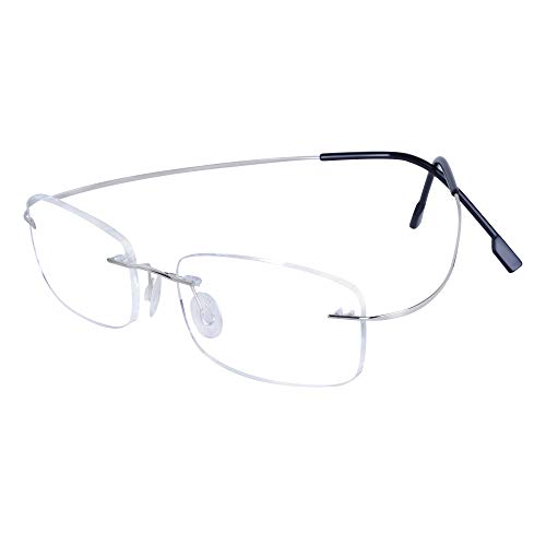 Gafas de Lectura sin Montura +2.5(60-64 años) para Hombres y Mujeres Metal Flexible Patillas Ligero (13g) Lente Transparente + Funda