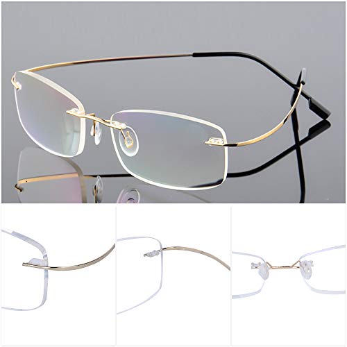 Gafas de Lectura sin Montura +2.5(60-64 años) para Hombres y Mujeres Metal Flexible Patillas Ligero (13g) Lente Transparente + Funda