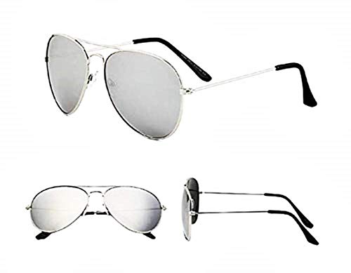 Gafas de sol con espejo de caída - hombre - mujer - unisex - clásico - montura plateada - lente plateada - primavera - otoño - invierno - verano