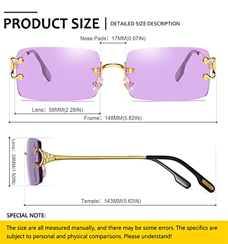 Gafas de sol cuadradas retro para hombres, mujeres, gafas de sol sin montura rectangulares, montura ultra pequeña