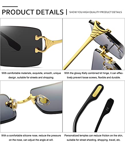Gafas de sol cuadradas retro para hombres, mujeres, gafas de sol sin montura rectangulares, montura ultra pequeña