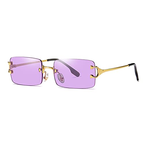 Gafas de sol cuadradas retro para hombres, mujeres, gafas de sol sin montura rectangulares, montura ultra pequeña
