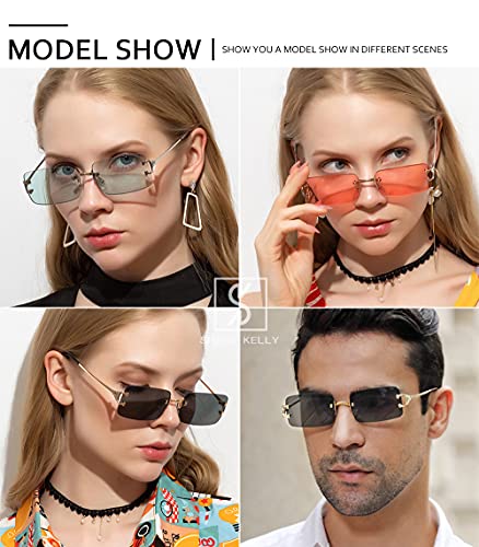 Gafas de sol cuadradas retro para hombres, mujeres, gafas de sol sin montura rectangulares, montura ultra pequeña