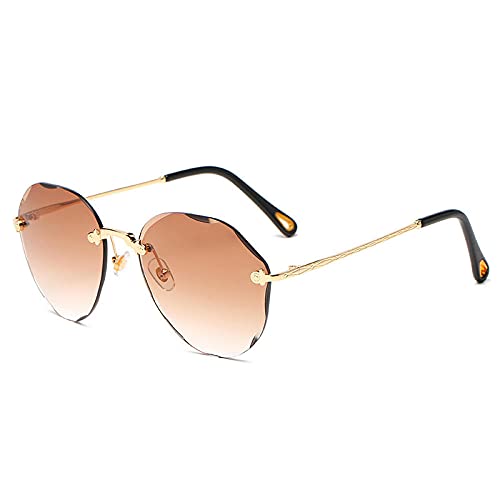 Gafas de sol Gafas de sol sin marcar Gafas de sol Marinas Femeninas Espejo Irregular Retro Tinta Mirror Anti-UV-Venta al por mayor de fábrica_Color de té doble