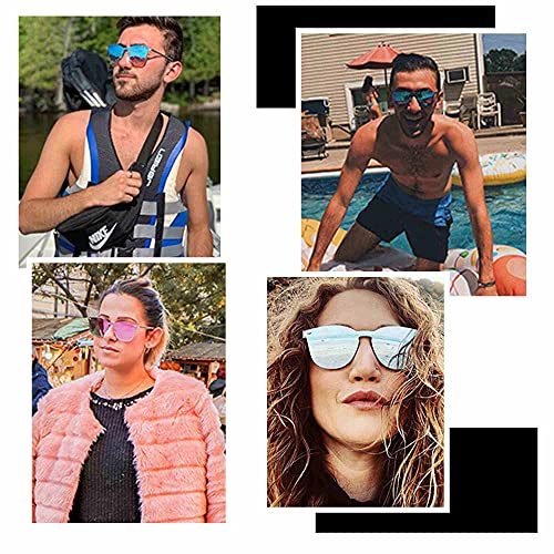 Gafas de Sol Sin Marco Una Pieza de Espejo Reflexivo Anteojos Para Hombre Mujer 2 Paquetes(Rosa&Azul)