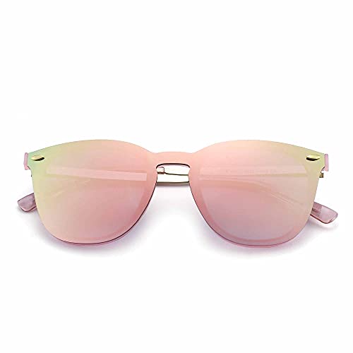 Gafas de Sol Sin Marco Una Pieza de Espejo Reflexivo Anteojos Para Hombre Mujer 2 Paquetes(Rosa&Azul)
