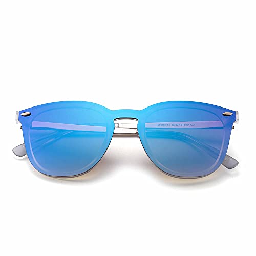Gafas de Sol Sin Marco Una Pieza de Espejo Reflexivo Anteojos Para Hombre Mujer 2 Paquetes(Rosa&Azul)
