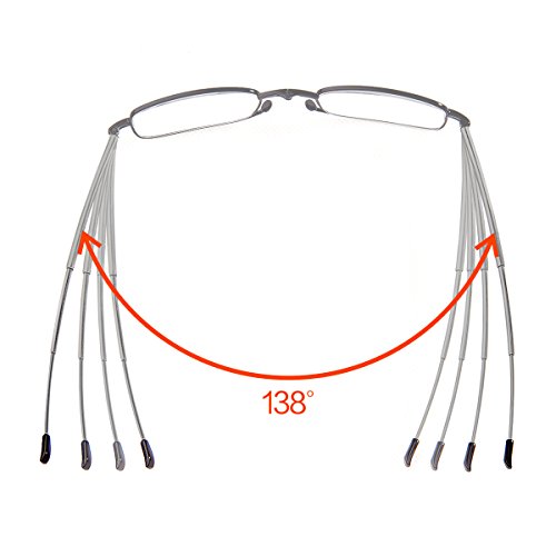 Gafas-Read Optics-de Lectura Vista Plegables de Hombre/Mujer Graduadas con Lentes Transparentes +2,00 Dioptrías (o desde +1,00 hasta +3,50). Funda Rígida, Patillas Telescópicas y Montura de Metal