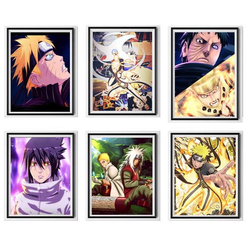 Gama Sennin Jiraiya Sasuke Anime Fan Art - Póster de lienzo para decoración de pared, 20 x 20 cm, sin marco, juego de 6