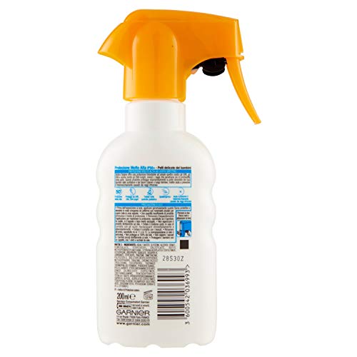 Garnier Ambre Solaire Advanced Sensitive Kids Protección Solar para niños Spray gachette de protección, IP 50 +, 200 ML Spray protector con pulverizador 200 ml