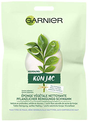 Garnier Bio – Éponge Konjac Nettoyante et Exfoliante – 100% Végétale – Pour Tous Types de Peaux