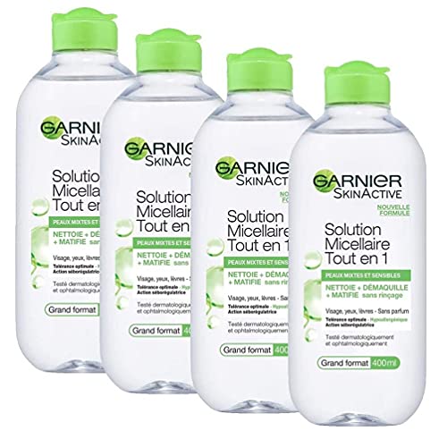 Garnier desmaquillantes – agua micelar pieles combinadas y sensibles – Solución Micelar Todo en 1 –  – Juego de 4