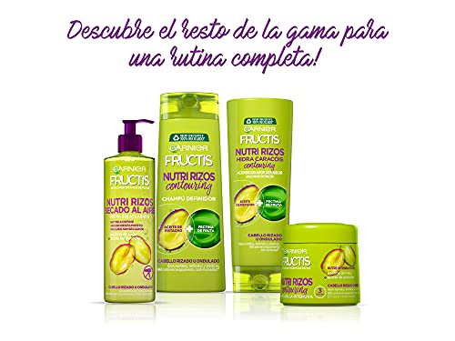 Garnier Fructis, Crema Sin Aclarado Nutri Rizos Secado al Aire, para Pelo Rizado u Ondulado, Con Pectina de Fruta y Aceite de Pistacho, Nutre y Define tu Rizos Sin Secador, Pack 3x400ml