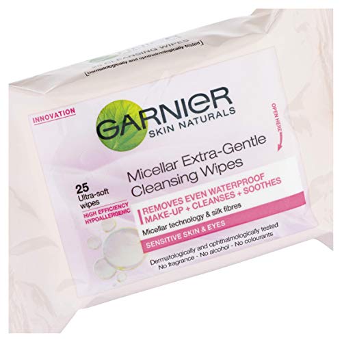 Garnier Skin Active, Toallitas Micelares para Piel Sensible, Pack de 3 x 25 Toallitas