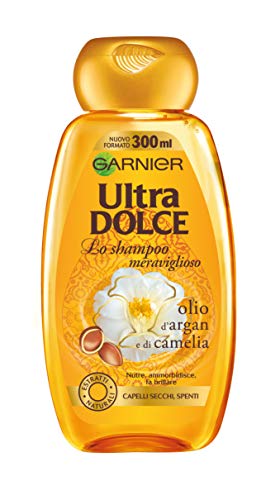 Garnier Ultra Dolce Shampoo Einfach Wunderbar al aceite de argan y de camelia para pelo Cubos, sin parabeni, extractos naturales, 300 ml