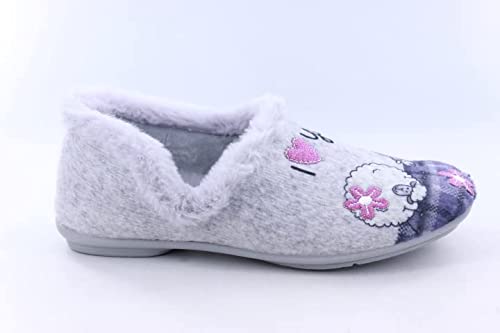 Garzon - Zapatillas Casa Cerrada para Mujer - Color: gris. Talla:40 - Suela goma ANTIDESLIZANTE. Dibujo yoga flores