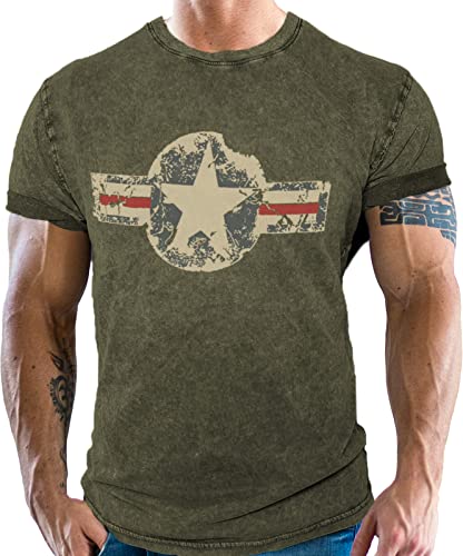 Gasoline Bandit - Camiseta con aspecto de vaquero desgastado para fans del ejército de EE. UU. Negro lavado. M