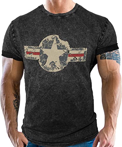 Gasoline Bandit - Camiseta con aspecto de vaquero desgastado para fans del ejército de EE. UU. Negro lavado. M