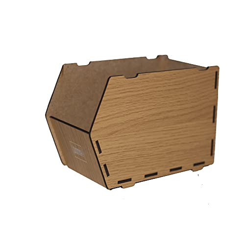 Gavetas organizadoras, apilables, abierta, fabricada en madera reciclada MDF. Lote 6 unidades. Contenedores para almacenaje, para guardar cosas. (280X187X145) 140% Roble