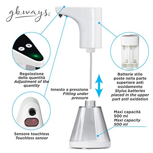 gbways Dispensador de jabón automático gel desinfectante antibacteriano,sensor de movimiento,500 mlispensador de jabón automático gel desinfectante antibacteriano,sensor de movimiento,500 ml