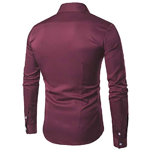 Gdtime Camisa De Vestir De Negocios para Hombres, Color Sólido Clásico, Manga Larga, Corte Slim, Camisas Casuales, Camisa De Vestir Resistente a Las Arrugas para Hombres, Tamaño (Rojo Vino, M)