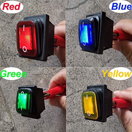 Gebildet 12V 24V 20A Interruptor Impermeable Basculante con indicador LED, 4 Pin 2 Posiciones ON-Off Interruptor DPST de Botón para Coche Camión Motocicleta Barco Marina (Rojo Amarillo Azul Verde)