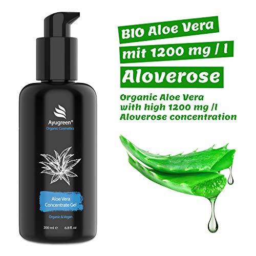 Gel Aloe Vera Puro BIO 200ml, Vegano - Loción Antiedad de Jugo de Aloe Vera Puro Hidratante Corporal y Facial para Cuello y Escote - Cosmética Natural Hecha en Alemania
