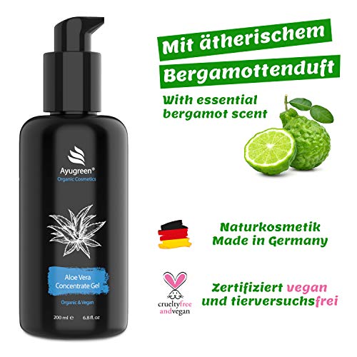 Gel Aloe Vera Puro BIO 200ml, Vegano - Loción Antiedad de Jugo de Aloe Vera Puro Hidratante Corporal y Facial para Cuello y Escote - Cosmética Natural Hecha en Alemania