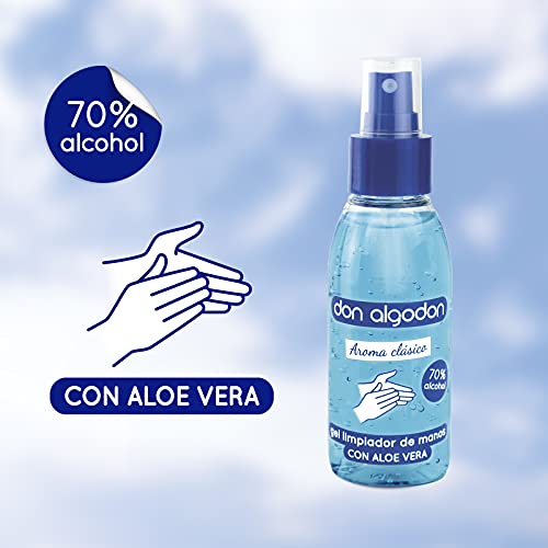 Gel Limpiador De Manos Hidroalcohólico Don Algodon Aroma Clásico 70% Alcohol. Formato Spray 100 ml, (4 Uds)