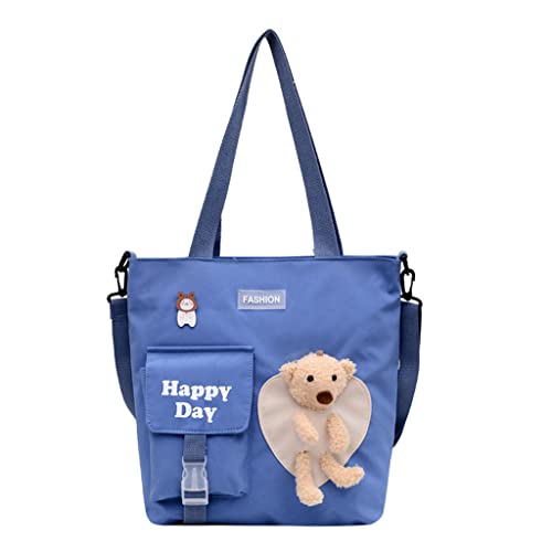 Generic Muñeca Oso Bolsos de Nailon Lindos Bolsos de Hombro Casuales Bolso de Compras de Alta Capacidad portátil práctico Bolso de Mujer japonés Azul
