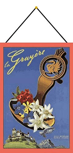 Generisch Placa metálica con diseño de flores de La Gruyere Edelweise, 20 x 30 cm
