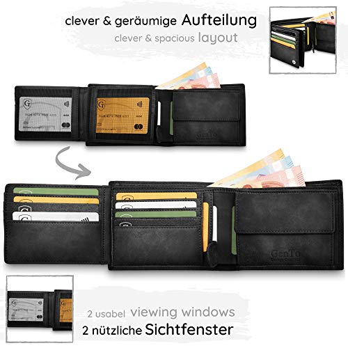GenTo® Brooklyn Protección RFID y NFC - Billetera de Hombre con Compartimento para Monedas - Cartera espaciosa - Cartera de Hombre - Cartera con Caja de Regalo