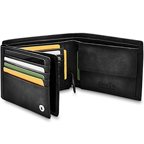 GenTo® Brooklyn Protección RFID y NFC - Billetera de Hombre con Compartimento para Monedas - Cartera espaciosa - Cartera de Hombre - Cartera con Caja de Regalo