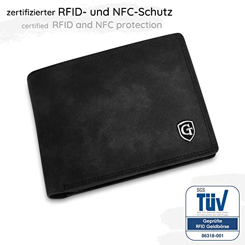 GenTo® Brooklyn Protección RFID y NFC - Billetera de Hombre con Compartimento para Monedas - Cartera espaciosa - Cartera de Hombre - Cartera con Caja de Regalo