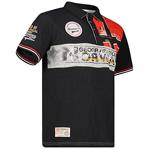 Geographical Norway Kidney - Polo Algodón con Logo para Hombre - Camisa Fit Comodidad - Camiseta Bordado Transpirable Manga Corta - Camisetas Cuello Clasico Casual (Negro, M)