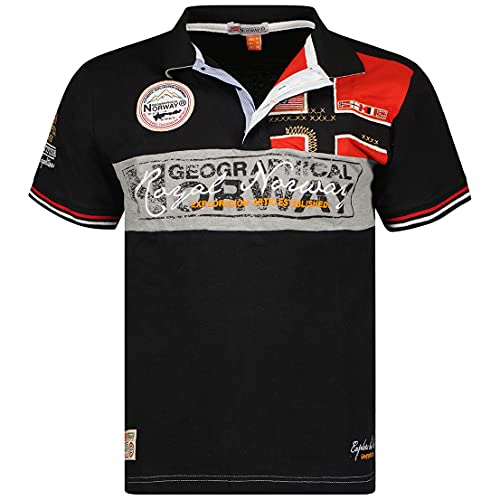 Geographical Norway Kidney - Polo Algodón con Logo para Hombre - Camisa Fit Comodidad - Camiseta Bordado Transpirable Manga Corta - Camisetas Cuello Clasico Casual (Negro, M)
