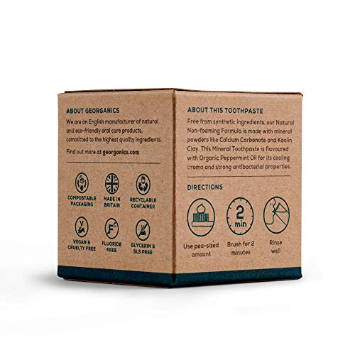 Georganics - Pasta de Dientes Blanqueadora Orgánica Rica en Minerales - Fórmula No Espumosa con Aceite de Coco Virgen Orgánico - Vegana y Cruelty Free, sin Flúor et SLS - Menta Inglesa - 120ml