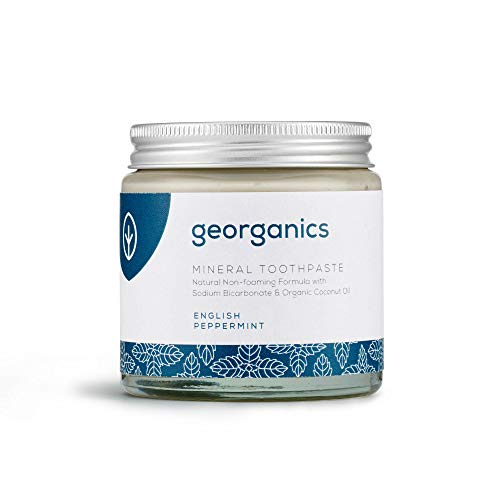 Georganics - Pasta de Dientes Blanqueadora Orgánica Rica en Minerales - Fórmula No Espumosa con Aceite de Coco Virgen Orgánico - Vegana y Cruelty Free, sin Flúor et SLS - Menta Inglesa - 120ml