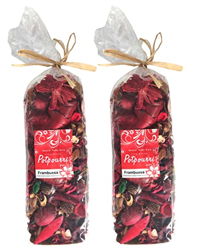 GERILEO Lote de 2 Bolsas de Potpourri aromático y Decorativo con Flores secas de Frambuesa - Flores secas para decoración - Popurrí (2 Bolsas XL Frambuesa)