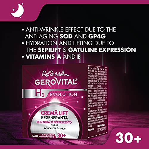 Gerovital H3 Evolution, Crema Regenerante Efecto Lift de noche, Tipo de piel: Seca Deshidratada, 50 ml