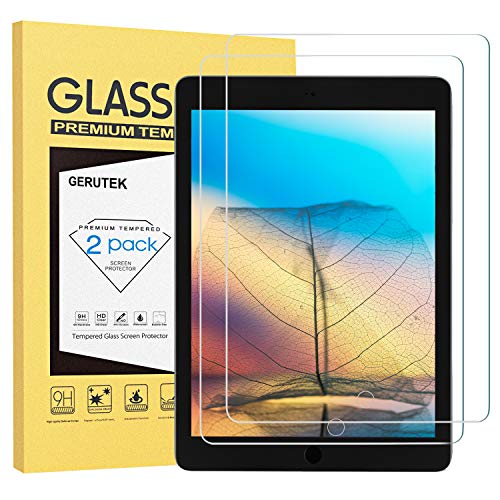 Gerutek [2 Packs] Protector Pantalla iPad 9,7 Pulgadas, 2018/2017, 6ª/5ª generación, iPad Air 1, iPad Air 2, iPad Pro 9,7", Dureza 9H, Ultra Transparente, Antiarañazos, Antihuellas Cristal Templado
