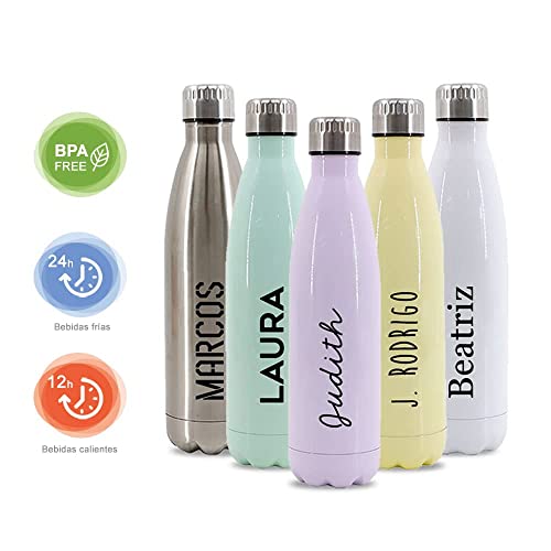 Getsingular Botellas de Agua de Acero Inoxidable Personalizadas con Tu Nombre | Botellas térmicas de Doble Capa | Libre de BPA | Bebidas frías 24h y Calientes 12h | 350 ml / 500 ml / 750 ml