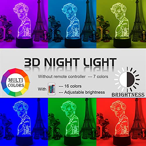 Gevo Apan Luz de noche 3D Anime japonés Ilusión Lámparas de decoración LED Lámpara de Regalo para fanáticos Luz de dormitorio Sensor táctil LED Lámpara de escritorio (Base negra)