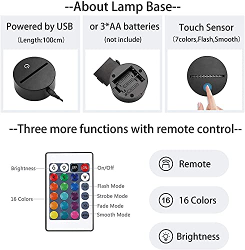 Gevo Apan Luz de noche 3D Anime japonés Ilusión Lámparas de decoración LED Lámpara de Regalo para fanáticos Luz de dormitorio Sensor táctil LED Lámpara de escritorio (Base negra)