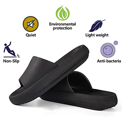 GEWEO Zapatillas de Baño Hombre Mujer Casa Chanclas Unisex Adulto Verano Sandalia Zapatos Playa Piscina Ducha Familia Antideslizante Elástica Cómoda Ligera Indoor Masaje Durable Negro Talla 42-43 EU