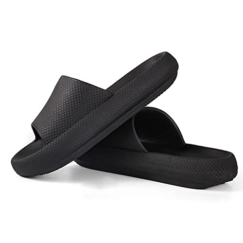 GEWEO Zapatillas de Baño Hombre Mujer Casa Chanclas Unisex Adulto Verano Sandalia Zapatos Playa Piscina Ducha Familia Antideslizante Elástica Cómoda Ligera Indoor Masaje Durable Negro Talla 42-43 EU