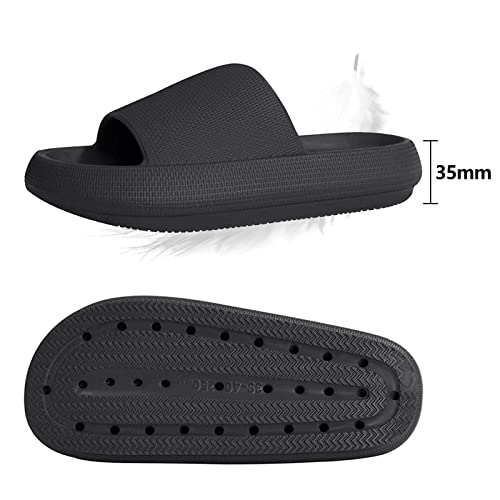 GEWEO Zapatillas de Baño Hombre Mujer Casa Chanclas Unisex Adulto Verano Sandalia Zapatos Playa Piscina Ducha Familia Antideslizante Elástica Cómoda Ligera Indoor Masaje Durable Negro Talla 42-43 EU