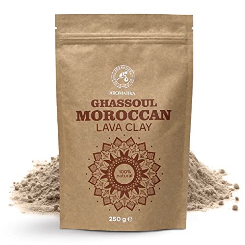 Ghassoul Arcilla en Polvo - 250g - Polvo de Arcilla de Lava Marroquí Rhassoul - Puro y Natural - Arcilla Limpiadora para Cara y Pelo - Polvo de Arcilla para Lavado del Cabello sin Químicos