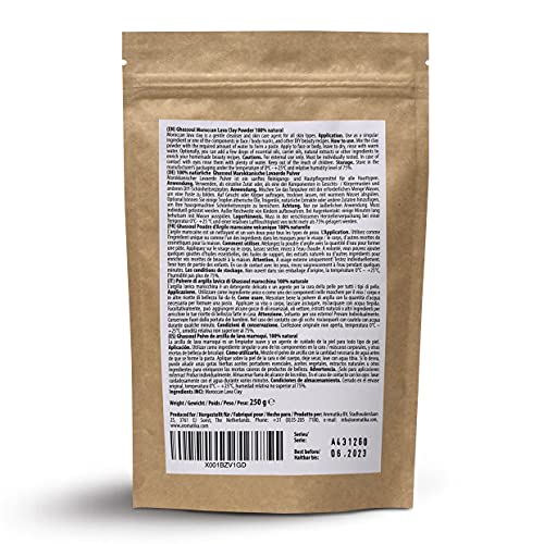 Ghassoul Arcilla en Polvo - 250g - Polvo de Arcilla de Lava Marroquí Rhassoul - Puro y Natural - Arcilla Limpiadora para Cara y Pelo - Polvo de Arcilla para Lavado del Cabello sin Químicos