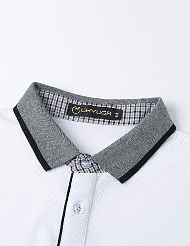 GHYUGR Elegante Polos Manga Corta Hombre Camisetas de Costura Clásica Algodón Golf Comercial Tshirts para la Oficina,Blanco 1,XL